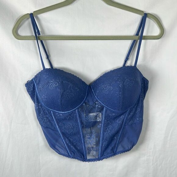 Hunter and Brown Blue Corset Zip up Bra Lace size XL NWT - Picture 1 of 7